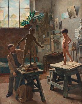 808. Oscar Björck, 'I bildhuggarateliern' (In the sculptor's studio).