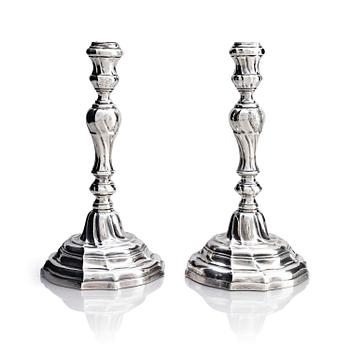 242. A pair of Belgian silver candlesticks, Hainaut, Ath, Belgium, 1768.