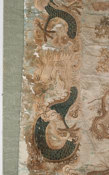 A large embroidered silk panel, Qing dynasty, circa 1800.