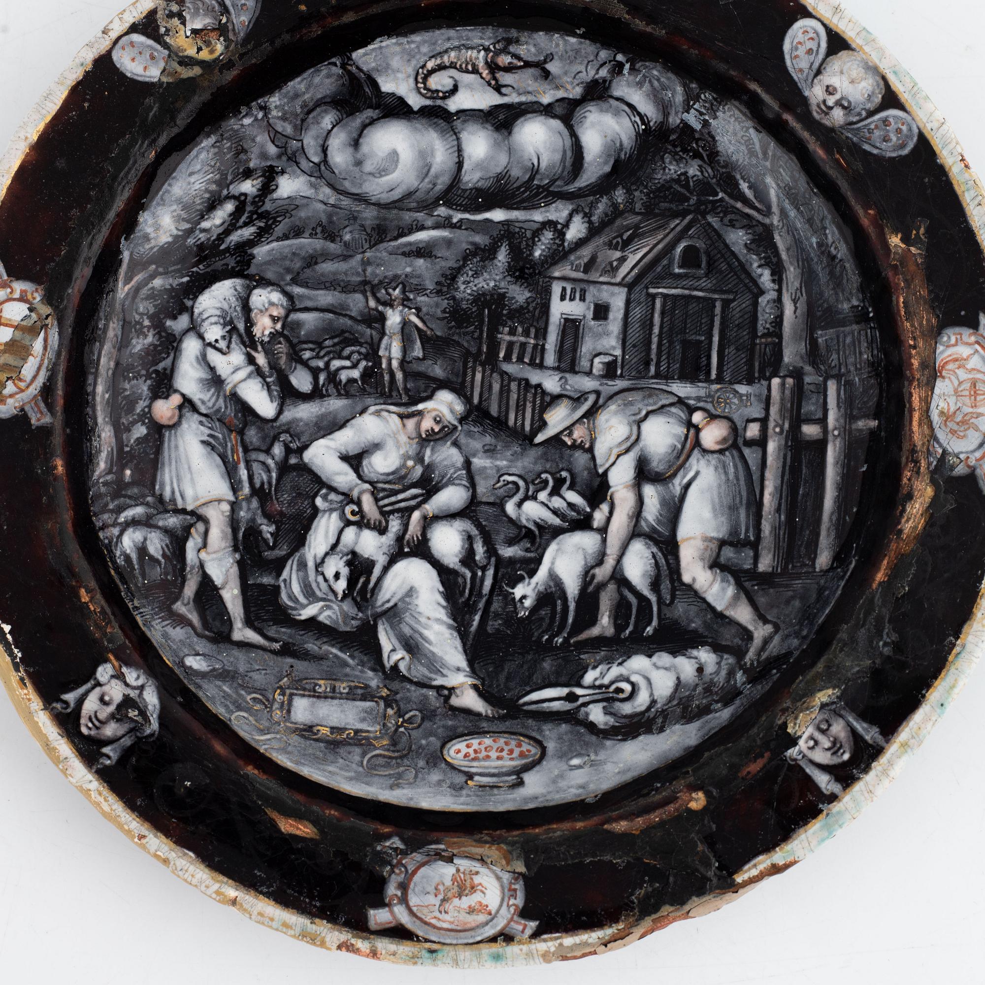 Tallrik, Limoges, Jean Miettes art, sent 1500/tidigt 1600-tal, Renässans.