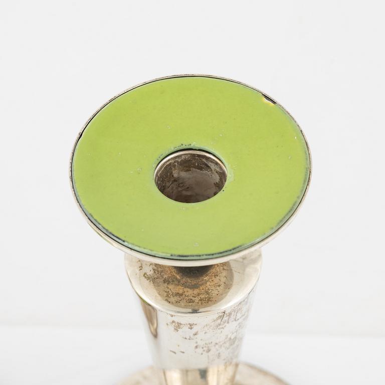 Sebastian Schildt, a pair of sterling silver and enamel candlesticks, 2001.