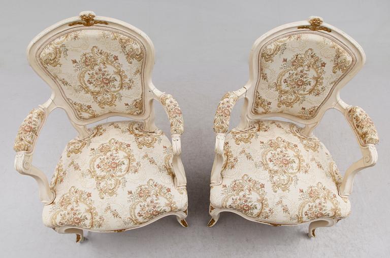 KARMSTOLAR, 1 par, rokokostil, 1800-talets andra hälft.