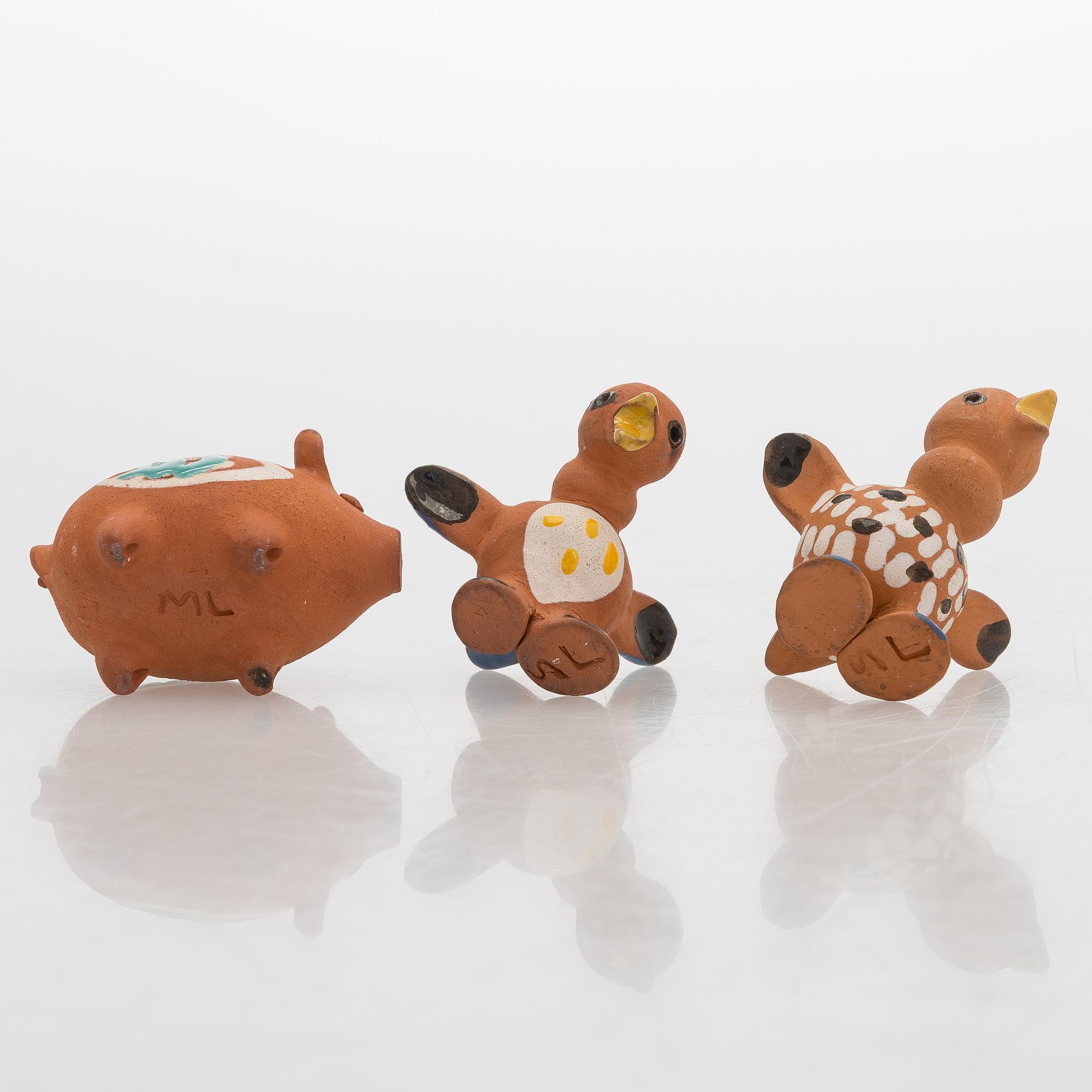 Marita Lybeck, figurines, 8 pcs, red clay, signed ML.