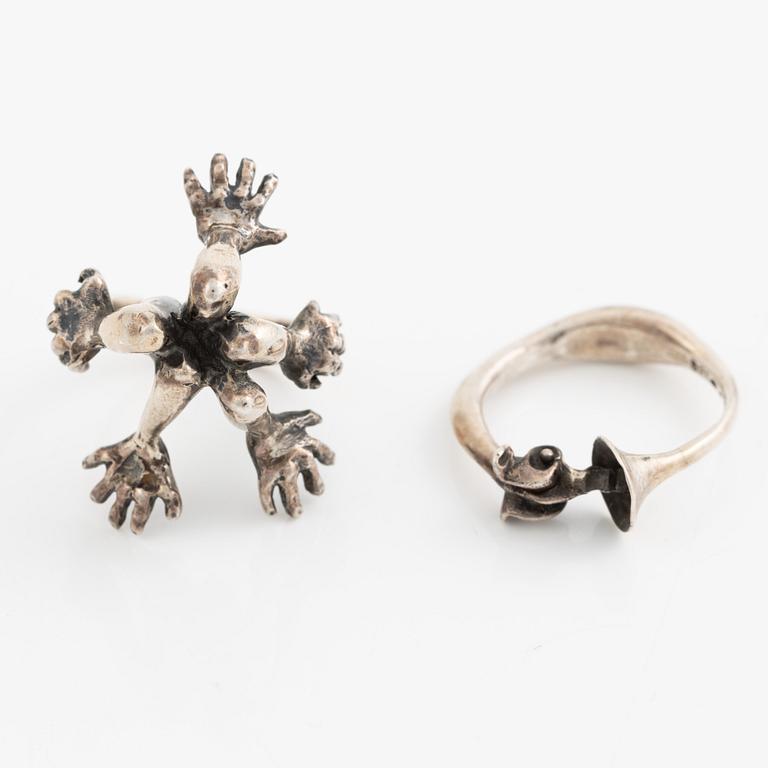 PA Lundahl-Terrs, two rings, silver, Växjö 1976.