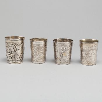 Four Russian 18th century silver beakers.