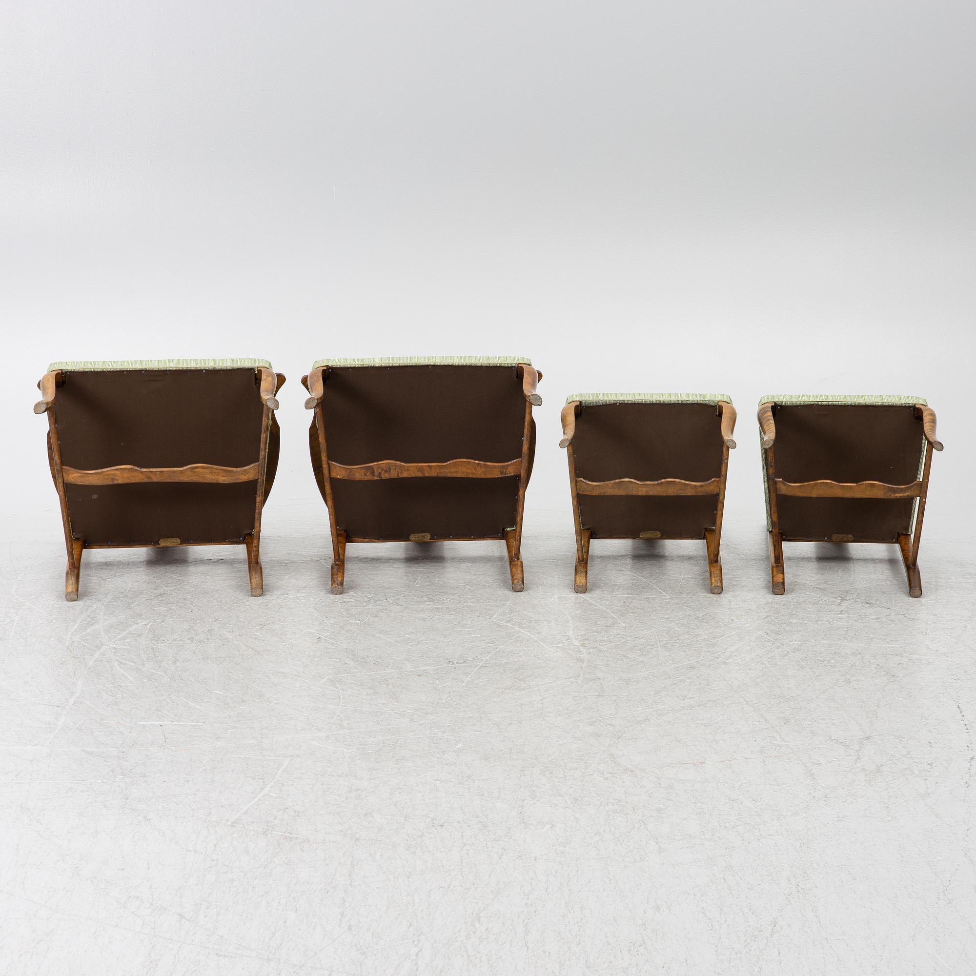 Carl Malmsten, Armchairs a pair, chairs a pair, "Haga", Nordiska Kompaniet, 1920s.
