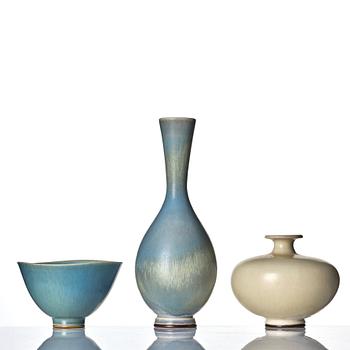 Berndt Friberg, two stoneware vases and a bowl, Gustavsberg studio, Sweden 1955, 1978 and 1979.