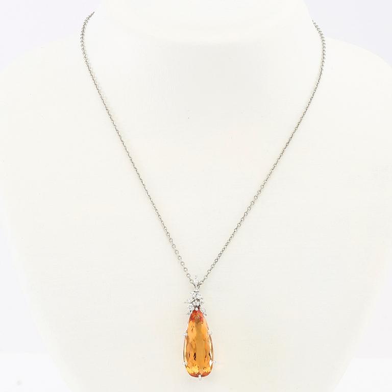 H. Stern, necklace in 18K white gold with a drop-cut orange topaz and diamonds.