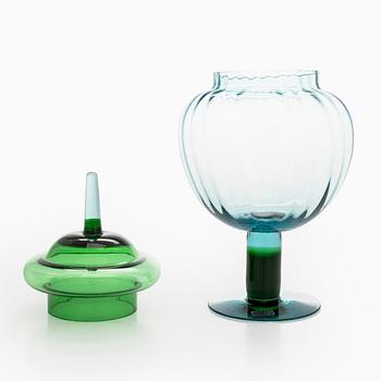 Kerttu Nurminen, a 'Grandmother's candy bowl' art glass object, Lampi Pro Arte 1993, signed K. Nurminen, Nuutajärvi.