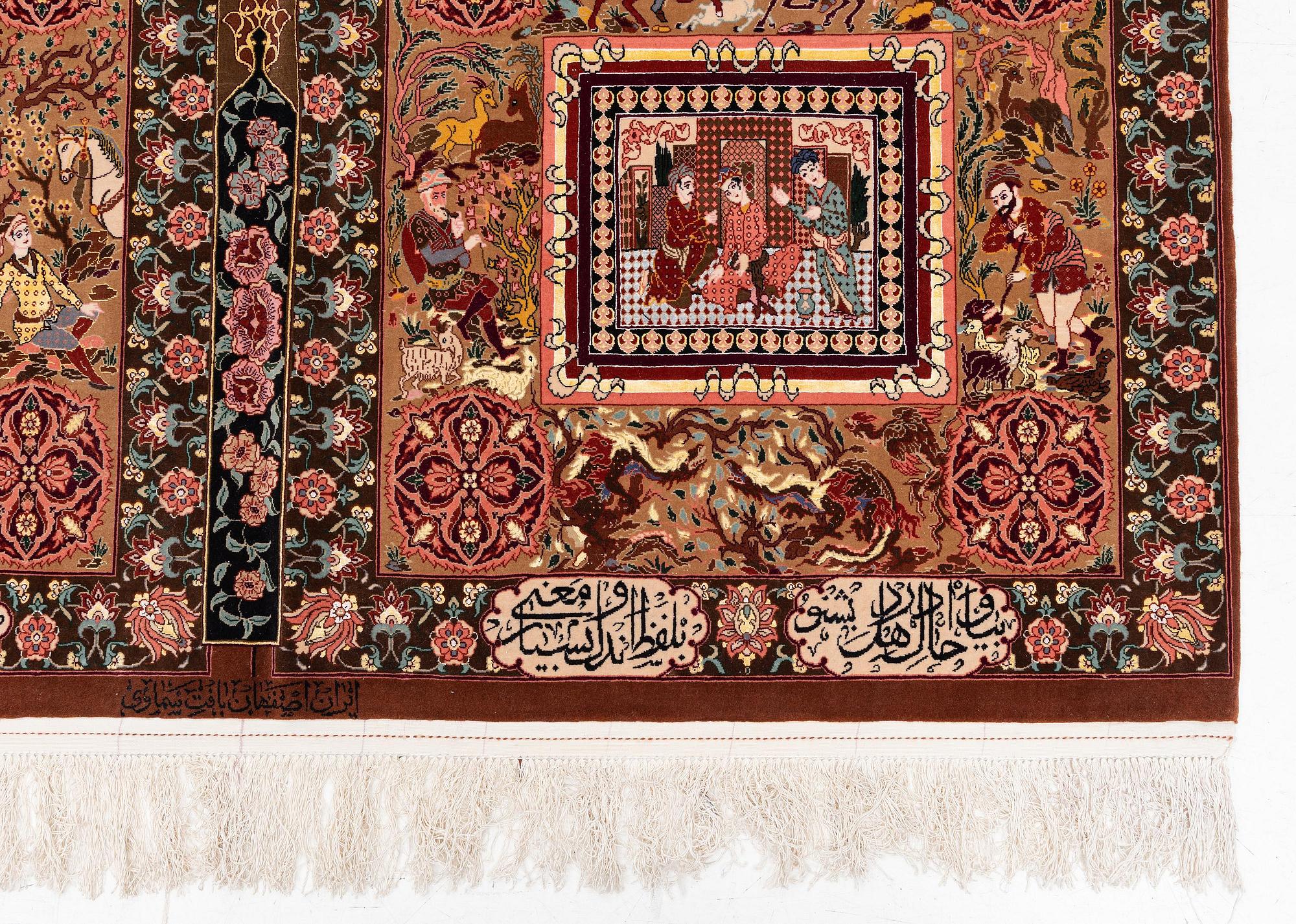 Matta, Isfahan, centrala Persien, part silk, signerad, ca 270 x 185 cm.