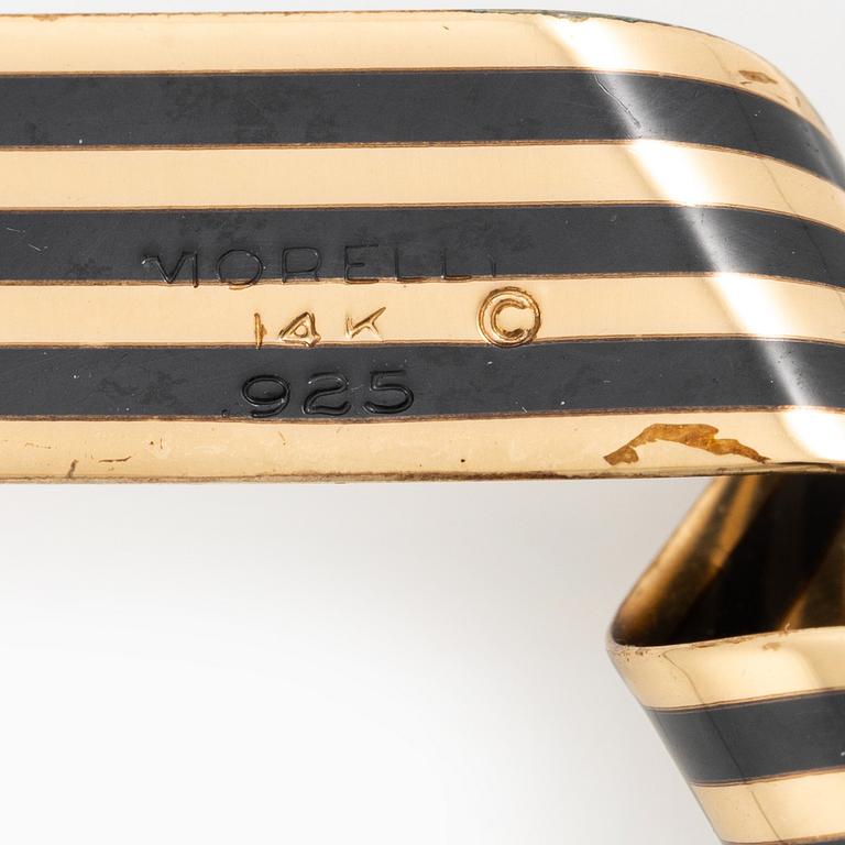 Brooch and a pair of earrings 14K gold and silver, Morelli.