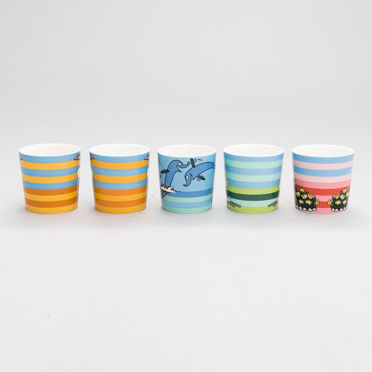MUMINMUGGAR, 5 st, porslin, "Sommar säsongmuggar" Moomin Characters, Arabia 2006-2011.