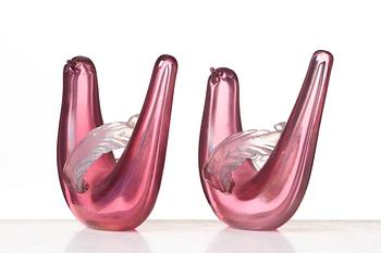Tyra Lundgren, a set of two glass dove sculptures model "10627", Venini, Murano, Italy, post 1938.
