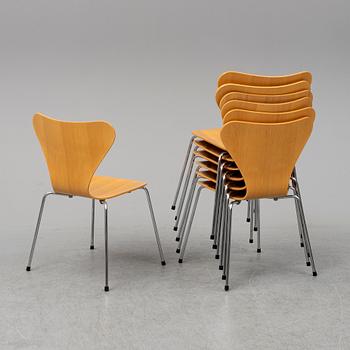 ARNE JACOBSEN, stolar 7 st, ”Sjuan”, Fritz Hansen, Danmark, 1900-talets slut.