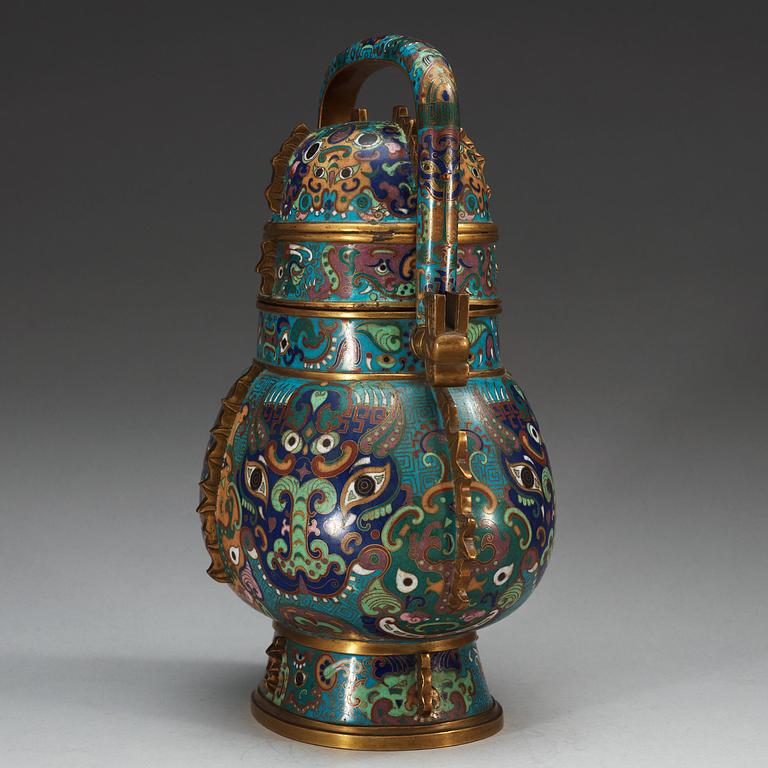 A archaistic shaped cloisonne jar with cover, Qing dynasty, Qianlong (1736-95).