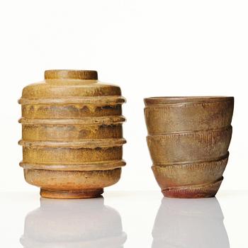 Hildur Haggård, two ceramic vases, executed in her own studio, Stockholm 1930s.