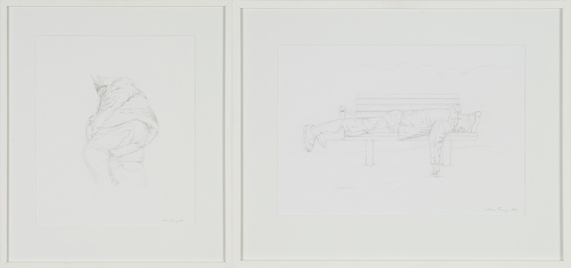 Anna Finney, two drawings, pencil, signed and dated 2005.