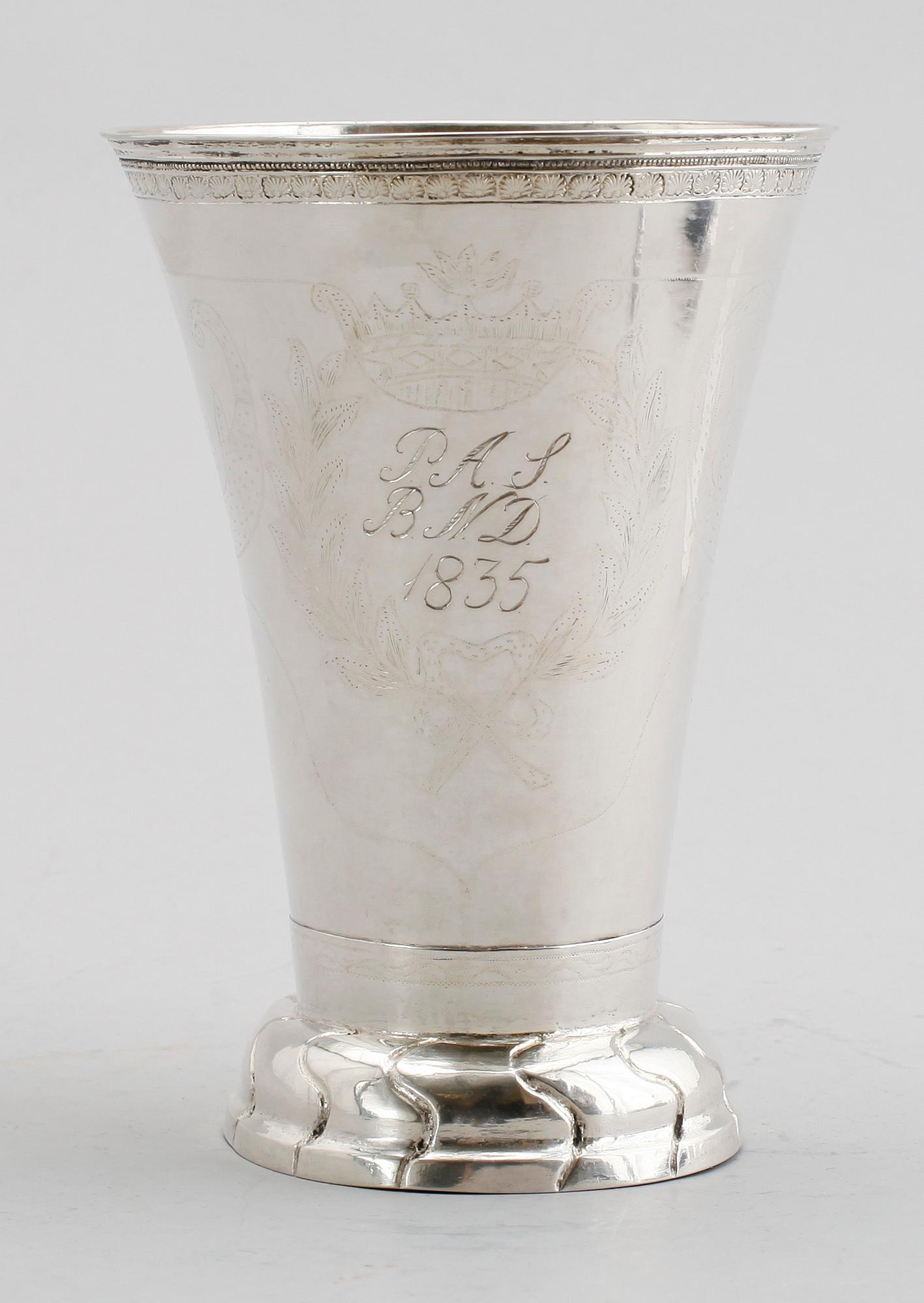 BÄGARE, silver, Andreas Silfverberg, Ystad  1818.