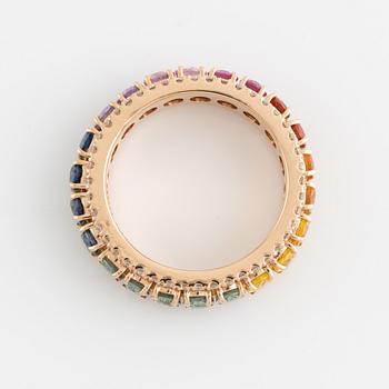 Multi coloured sapphire and brilliant cut diamond ring.