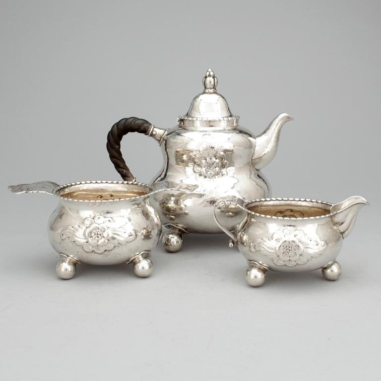 KAFFESERVIS, 3 delar, silver, K Anderson Stockholm, 1918. Total vikt ca 1070 gram.