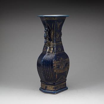 A powder blue and gold vase, Qing dynasty, 19th Century.