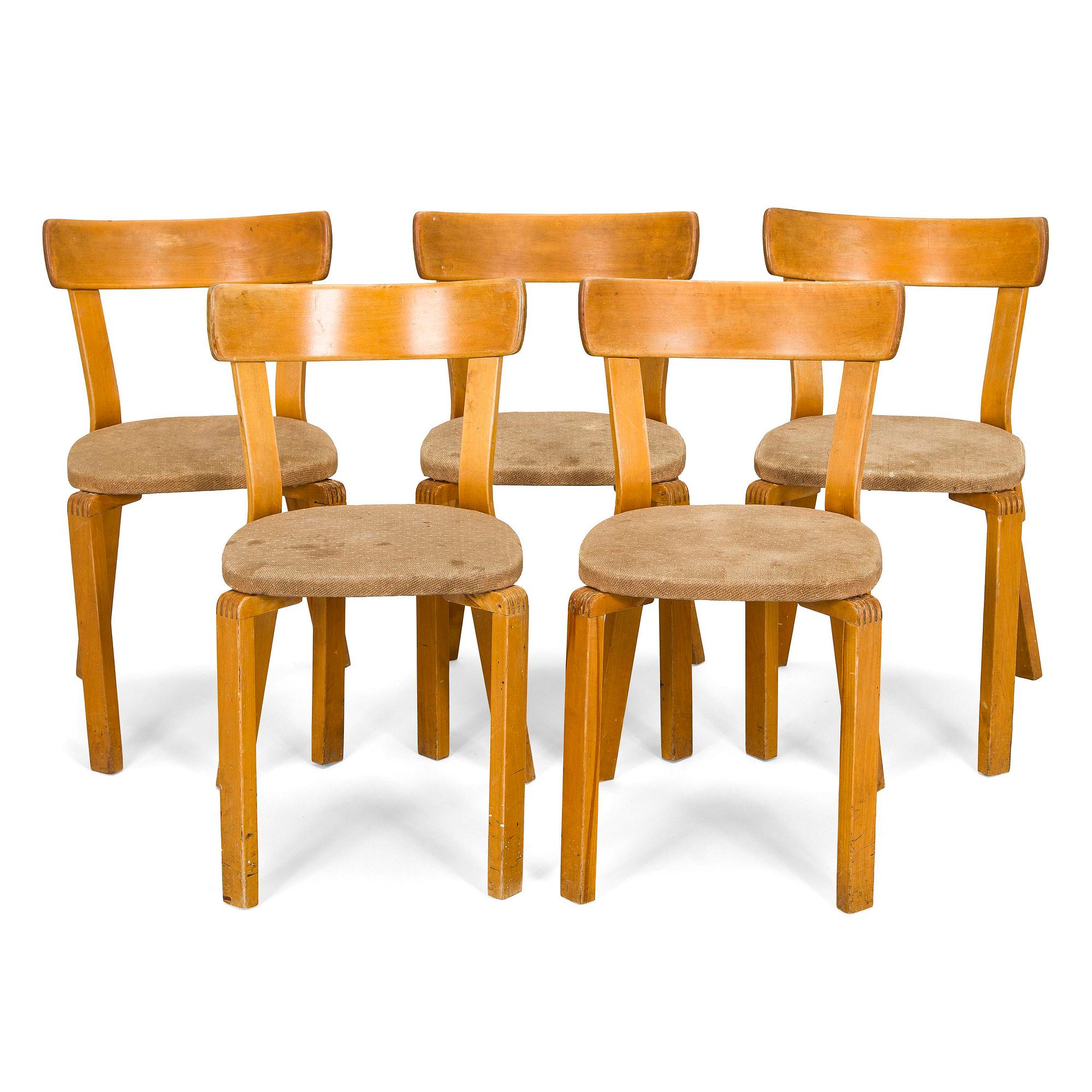 Alvar Aalto, A set of five 'model 69' chairs, for O.Y. Huonekalu- ja Rakennustyötehdas A.B. 1940s.