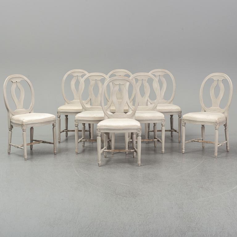 Eight Gustavian style chairs, second half of the 20th Century.