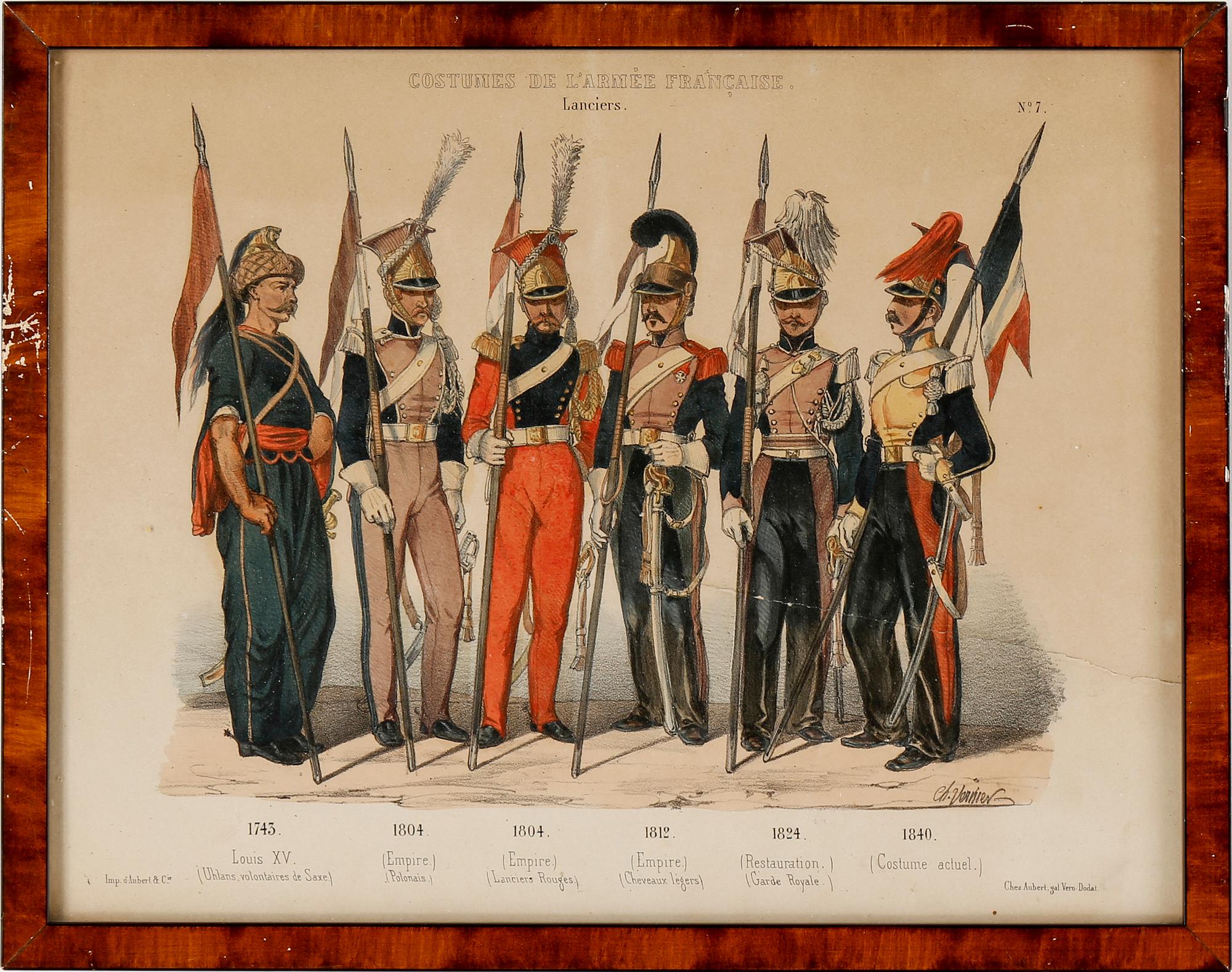 LITOGRAFISKA UNIFORMPLANSCHER, 8 st, Costumes de l'armée Française, 1800-talets slut.