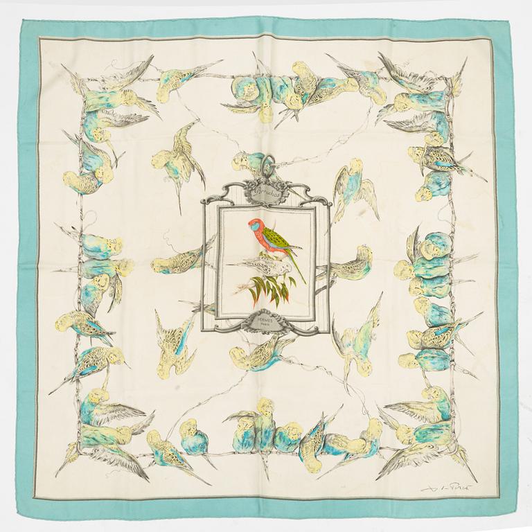 Hermès, scarves, 2 st, "Perruches" & "Harnais Français Premier Empire".