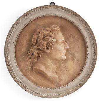 Medallion depicting F H af Chapman by Johan Tobias Sergel Sverige 1740-1814. Signed and dated 1783.