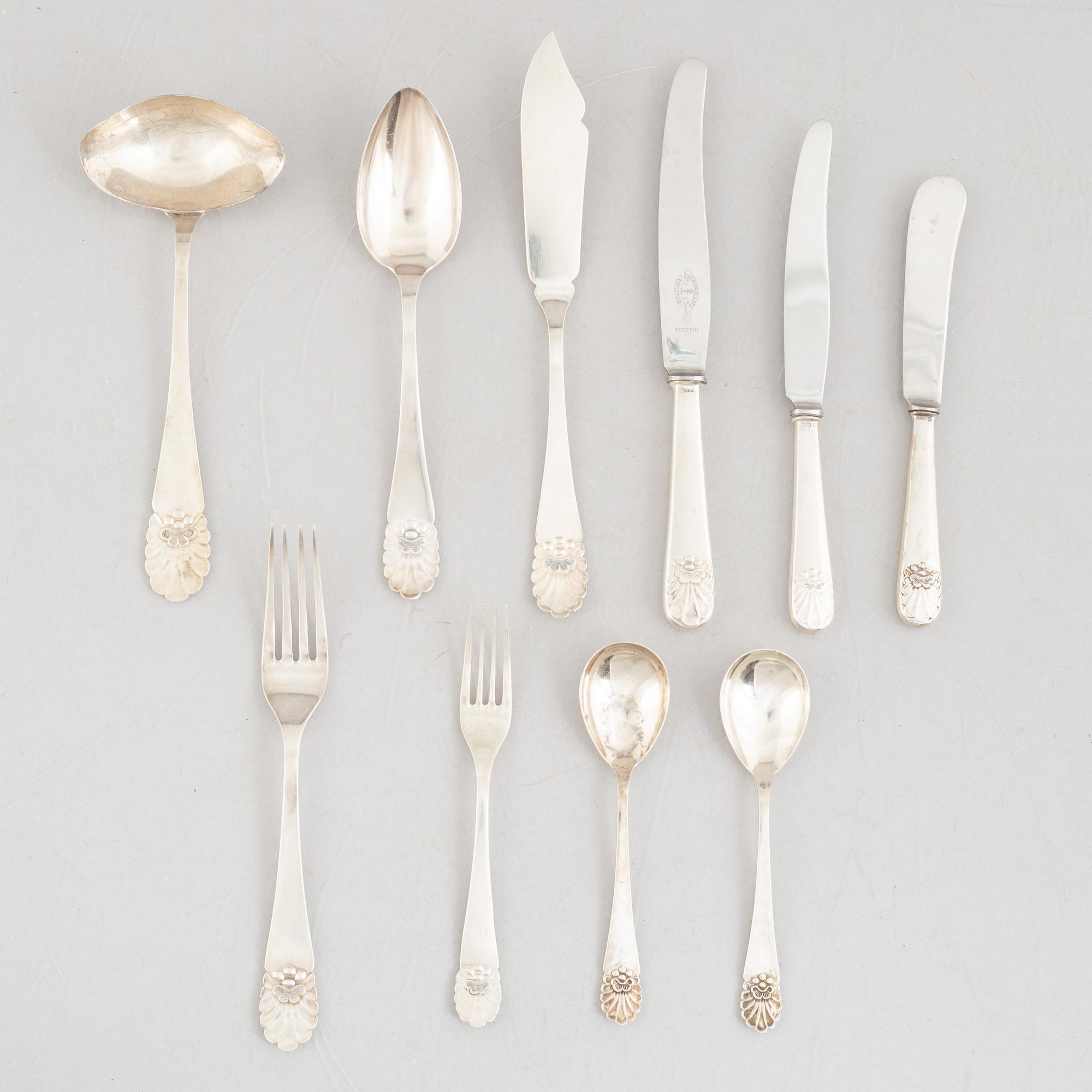 Cutlery service, 81 pieces, silver, model "Snäck" MGAB, Uppsala, second half of the 20th century.