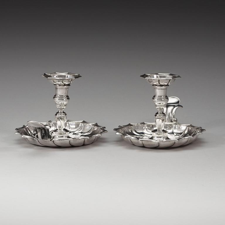 A Swedish pair of 18th century silver chamber-candlesticks, marks of Johan Christoffer Jungmarker, Göteborg 1774.