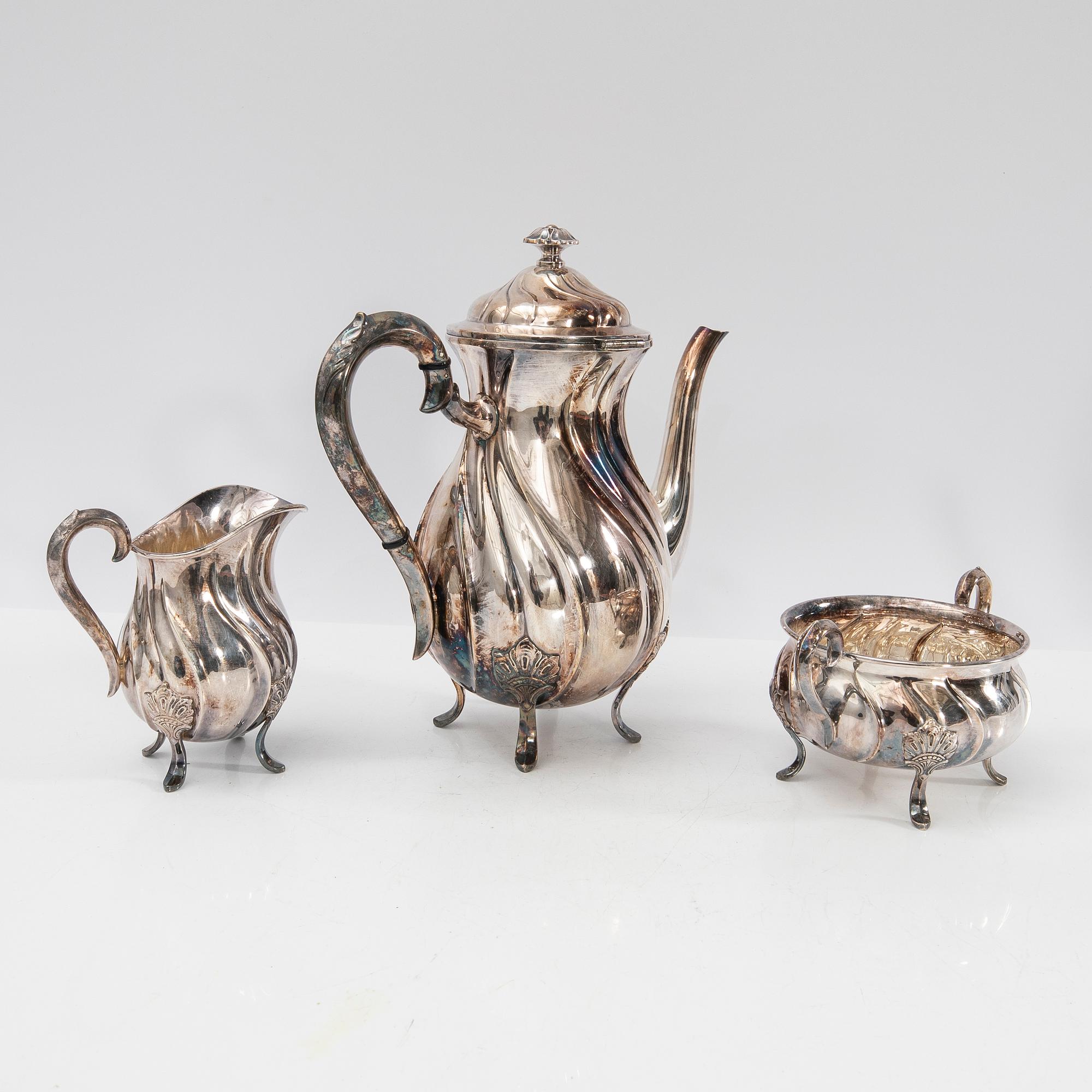 Coffee service, 3 pieces, silver, Rococo style, Norway, 20th century.