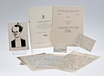 PARTI BREV SAMT DOKUMENT, ca 16 st, bla Albert Engström, Märta Måås-Fjetterström och Evdvard Hald. 1900-tal.