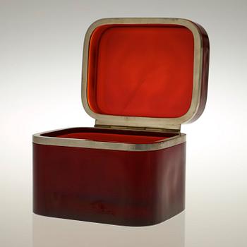 A Josef Frank red glass and pewter box for Svenskt Tenn.