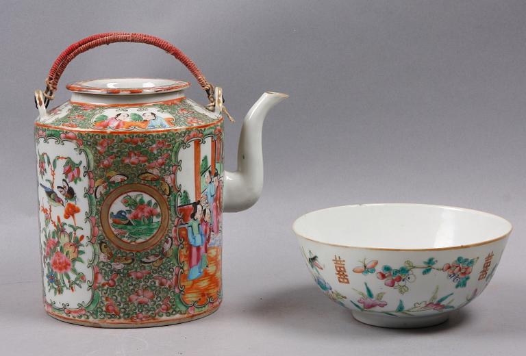 TEKANNA SAMT SKÅL, porslin, 1800-tal.
