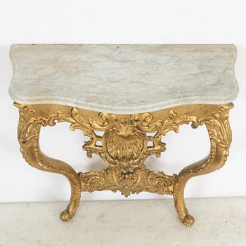 Spegel och konsolbord, rokokostil 1800-tal.