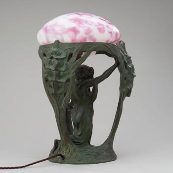 An Alice Nordin Art Nouveau patinated bronze table lamp, Herman Bergman, Stockholm 1912.