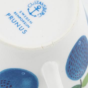Stig Lindberg, kaffekoppar med fat, 12 st, benporslin,"Prunus", Gustavsberg.