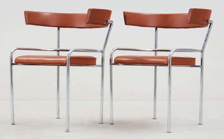 A pair of Gunnar Asplund chromed steel and leather armchairs by Källemo, Sweden post 1988.