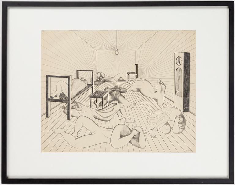 PETER WEISS, pencil on paper, signed Weiss and dated 1955.