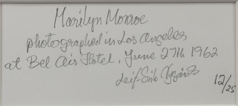 Lars-Erik Nygårds, "Marilyn Monroe photographed in Los Angeles at Bel Air Hotel, June 27th 1962".