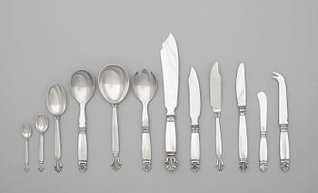 A Johan Rohde 106 pcs set of 'Acanthus' sterling and stainless steel flatware, Georg Jensen 1945-77.