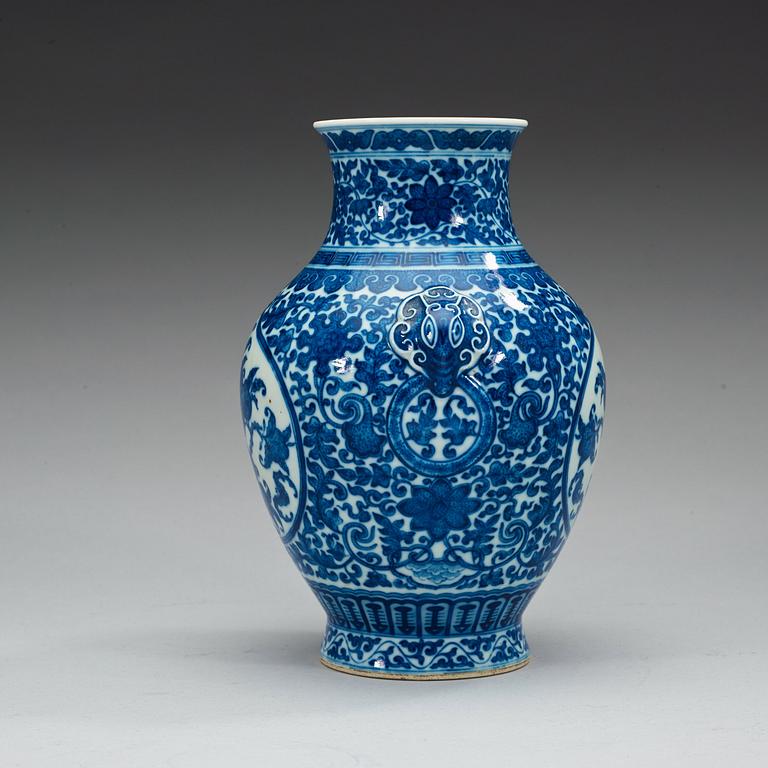 A blue and white vase, China, Republic, 20th Century, with Qianlong seal mark.