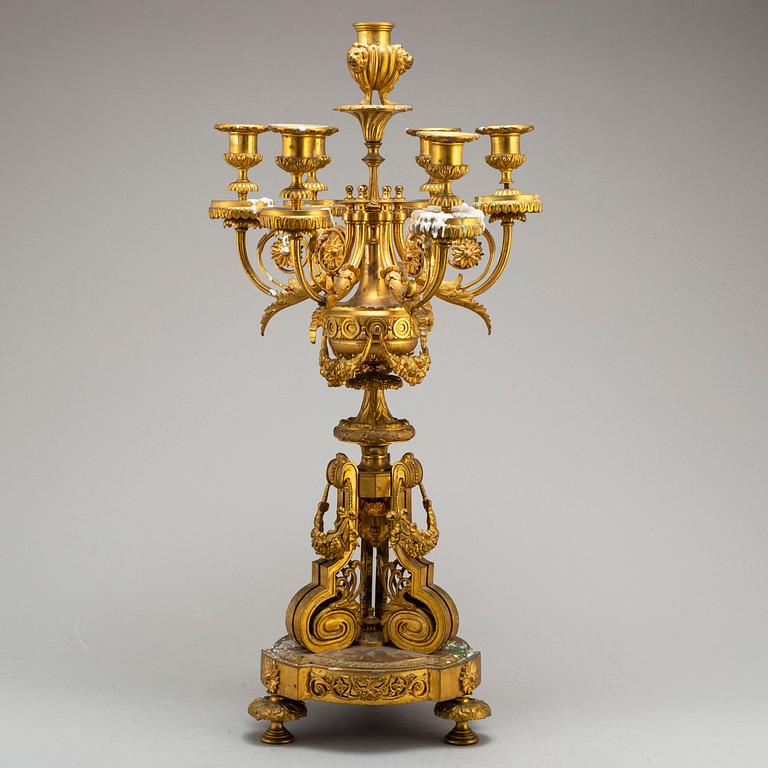 A seven-light bronze candelabrum, late 19th century.