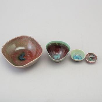 BERNDT FRIBERG, a set of two stoneware vases and four bowls, Gustavsberg studio, Sweden 1970's.