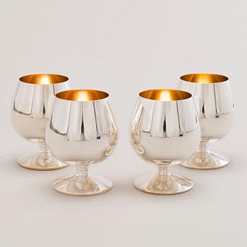 A set of four silver cognac glasses, Kultakeskus, Hämeenlinna, Finland 1996 and 1999.