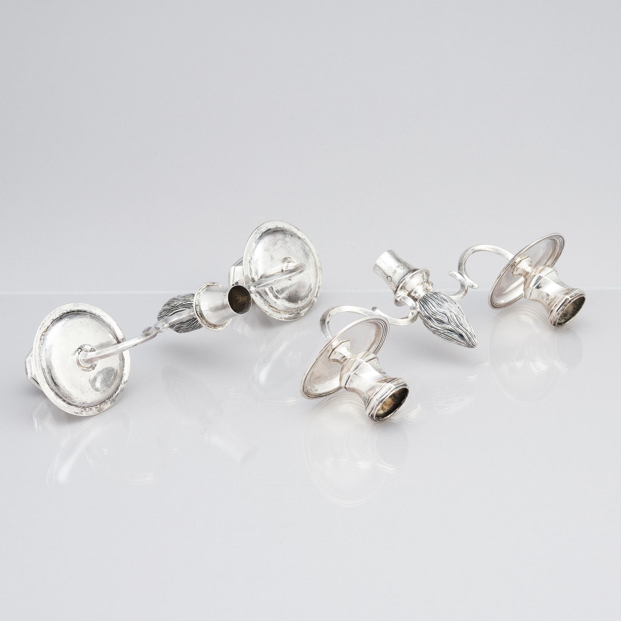 A pair of Swedish 18th century silver candelabra, marks of Lars Holmström, Lund 1772.