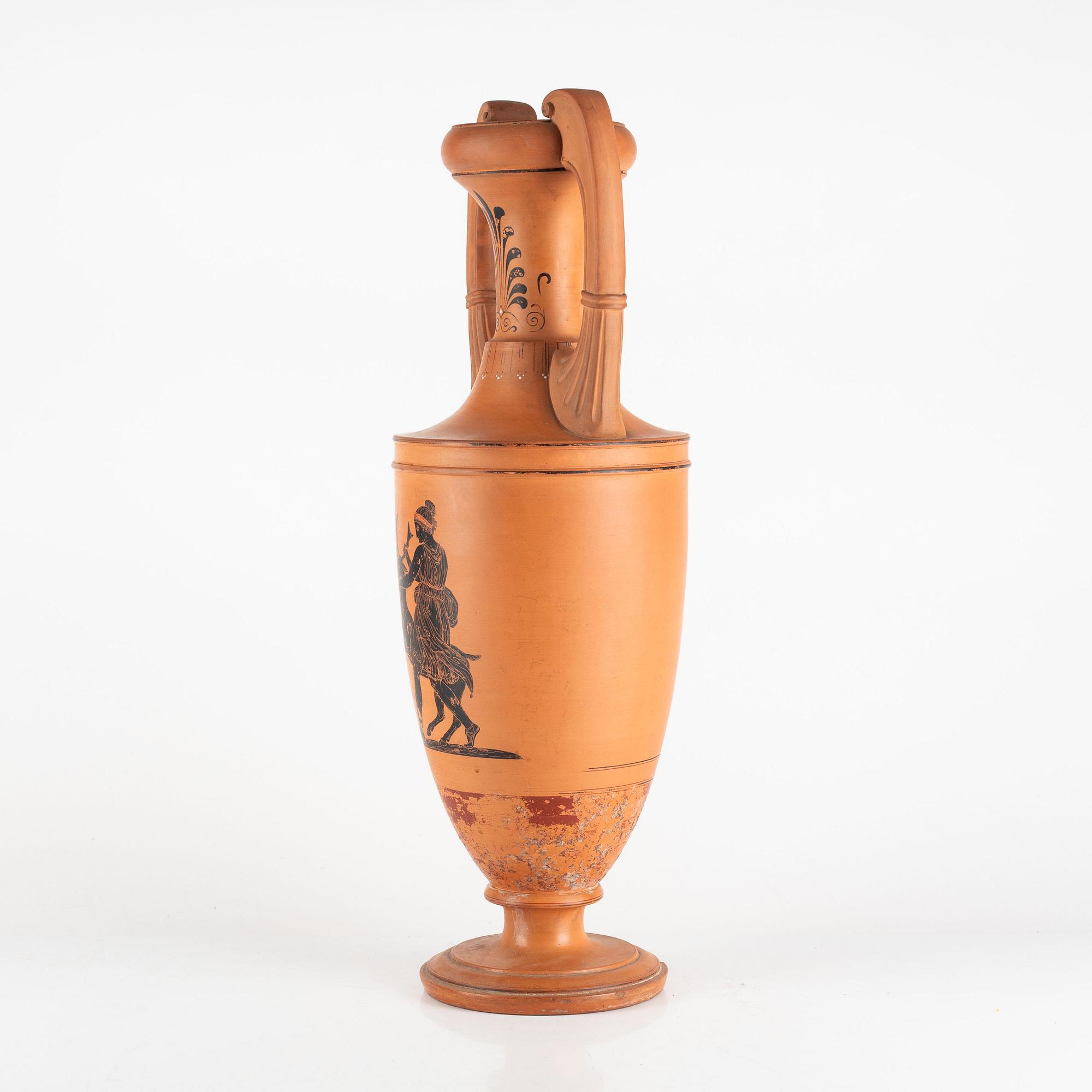 An amphora, terracotta  by Lauritz Hjorth, Bornholm, probably 1860s.
