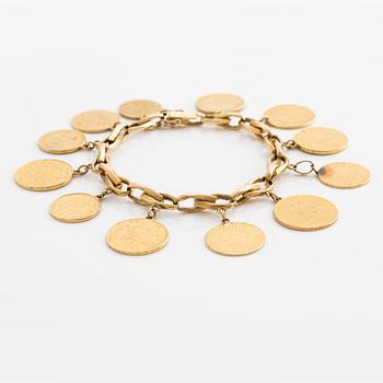 Bracelet 18K gold with gold coin.